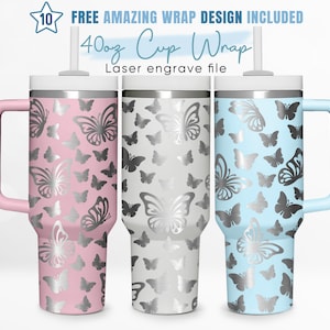 40oz Engraved Tumbler Wrap Butterfly, Butterflies Svg, Heart Svg, Love, 40oz Quencher Wrap,Laser Engraving,Stanley Tumbler Wrap,Laser Design