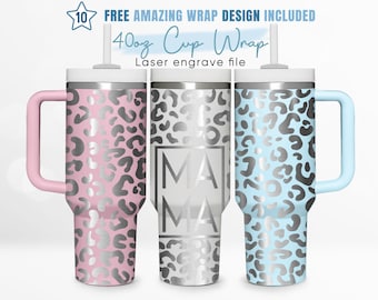 40oz Engraved Tumbler Wrap Leopard Mama, Animal Print, Gift For Her, 40oz Quencher Wrap, Laser Engraving, Stanley Tumbler Wrap,Laser Design