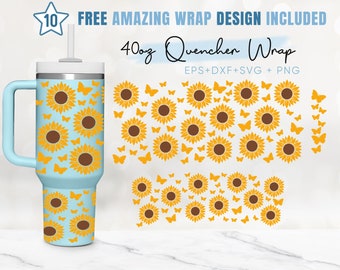 Sunflower 40oz Quencher Tumbler, Butterfly, Floral Svg, Love Svg, 40oz Svg, 2 Designs Stanley Tumbler Wrap, Eps Svg Dxf Png Files, Cricut
