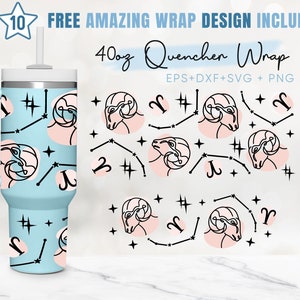 40oz Aries Quencher Tumbler, Horoscoop Teken, Astrologie, 40oz Svg, 2 Ontwerpen Stanley Tumbler Wrap, Eps Svg Dxf Png-bestanden, Cricut Silhouet