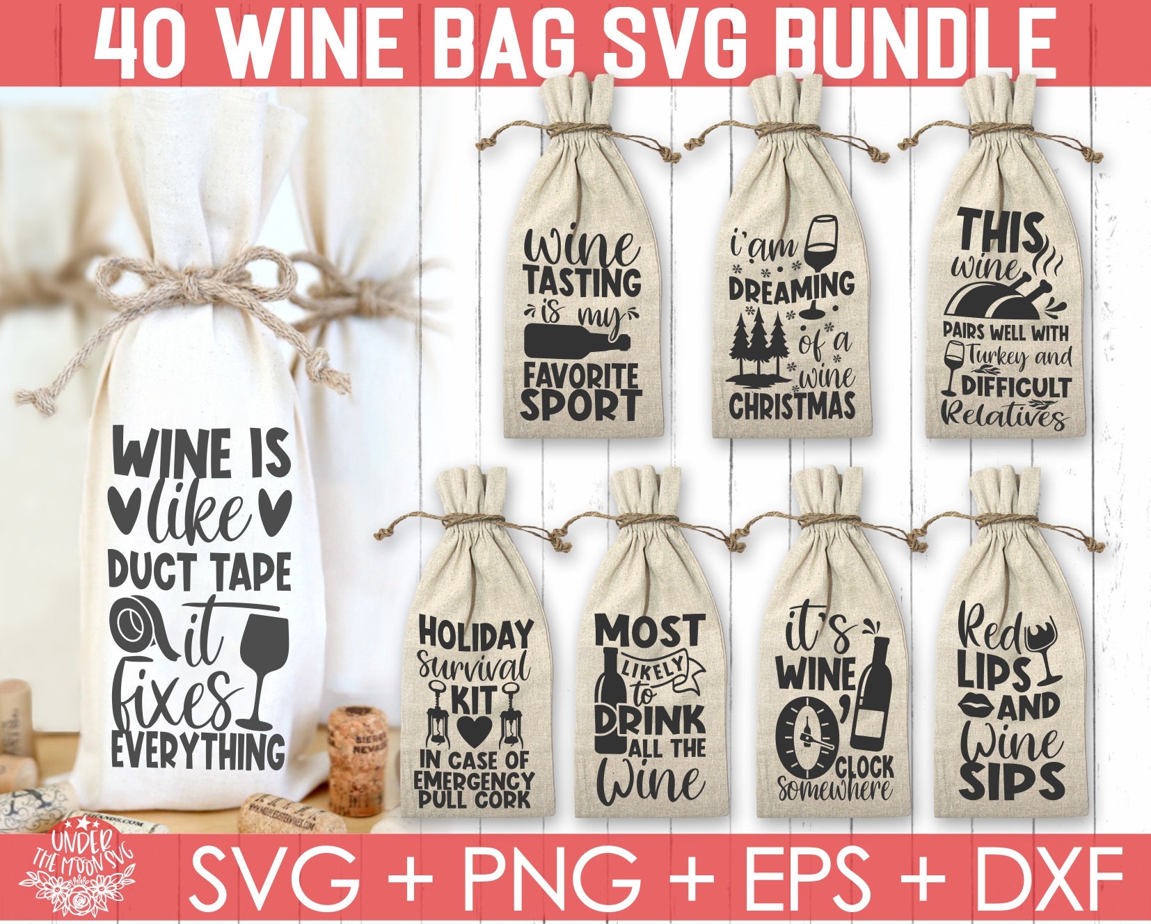 40 Wine Bag Svg Bundlechristmas Wine Svg Filesfunny Wine  Etsy Canada