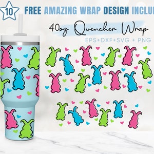 Vaso Quencher de Conejito de Pascua de 40 oz, Feliz Pascua, Pascua Pastel, Búsqueda de Huevos, 2 Diseños Stanley Tumbler Wrap, Eps Svg Dxf Png Files,Cricut