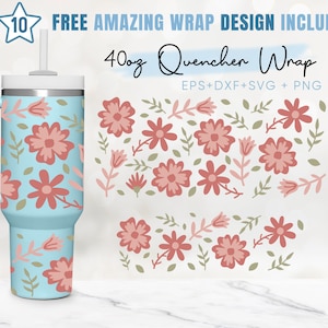 40oz Flower Butterfly Quencher Tumbler, Floral Svg, Spring, 40oz Tumbler Wrap, 2 Designs Stanley Tumbler Wrap, Eps Svg Dxf Png Files,Cricut
