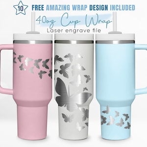 40oz Engraved Tumbler Wrap Butterfly, Butterflies Svg, Heart Svg, Love, 40oz Quencher Wrap,Laser Engraving,Stanley Tumbler Wrap,Laser Design