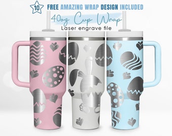 Emballage pour gobelet gravé 40 oz Joyeuses Pâques, ufs de Pâques, lapin, oeuf, emballage pour gobelet 40 oz, gravure laser, emballage pour gobelet Stanley, conception laser