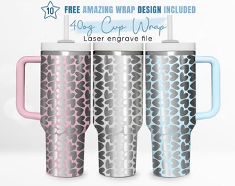 40oz Engraved Tumbler Wrap Love Heart, Happy Valentines Svg, Love, 40oz Quencher Wrap, Laser Engraving, Stanley Tumbler Wrap, Laser Design