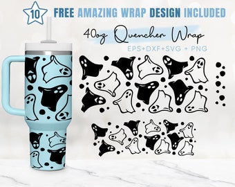 40oz Boo Quencher Tumbler, Spooky Season, Halloween, Ghost, 2 Designs Stanley Tumbler Wrap, Eps Svg Dxf Png Files, Cricut Silhouette