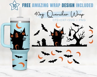 40oz Halloween Quencher Tumbler, Bad Witch Vibes, Spooky Season, 2 Designs Stanley Tumbler Wrap, Eps Svg Dxf Png Files, Cricut Silhouette