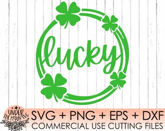 Lucky Svg, St. Patrick's Day Svg, Lucky Shamrock Svg, Clover Clipart, Diseño de camisa, Silueta, Cricut, Cortar archivos, Dxf, Png