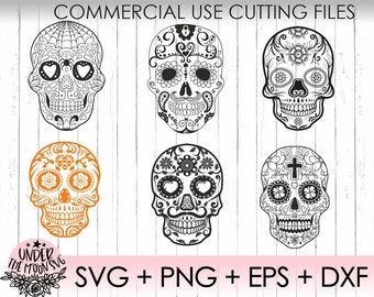 Sugar Skull SVG Collection - Candy Skull DXF - Sugar Skulls Clipart - SVG Files for Silhouette Cameo, Print and Cut, Cricut