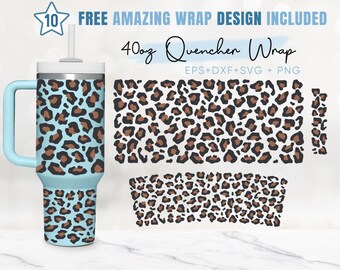 40oz Leopard Quencher Tumbler, Leopard Pattern, 40oz Svg, 2 Designs Quencher Tumbler Wrap, Eps Svg Dxf Png Files, Cricut Silhouette Template