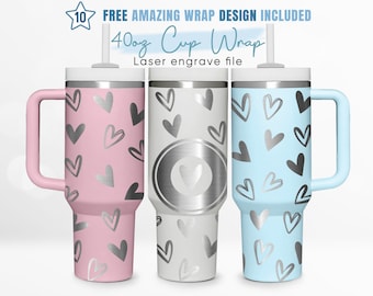 40oz Engraved Tumbler Wrap Heart, Happy Valentines Svg, Love, 40oz Quencher Wrap, Laser Engraving, Stanley Tumbler Wrap, Laser Design