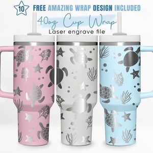 40oz Engraved Tumbler Wrap Turtle, Sea Turtle Svg, Tropical Svg, 40oz Quencher Wrap, Laser Engraving, Stanley Tumbler Wrap, Laser Design
