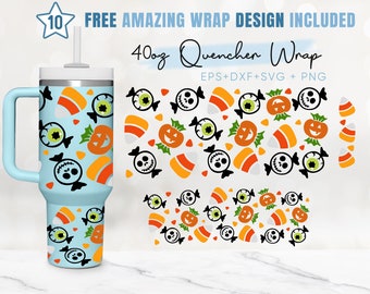 40oz Halloween Quencher Tumbler, Bat, Trick or Treat, 40oz Svg, 2 Designs Quencher Tumbler Wrap, Eps Svg Dxf Png Files, Cricut Silhouette