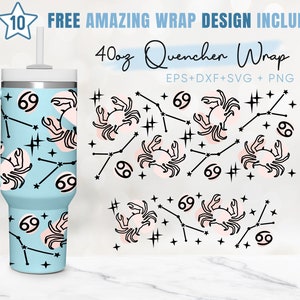 Copo para extinção de câncer de 40 onças, signo do horóscopo, astrologia, 40 onças Svg, 2 designs Stanley Tumbler Wrap, arquivos EPS Svg Dxf Png, silhueta Cricut