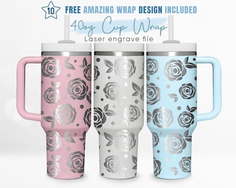 40oz Engraved Tumbler Wrap Floral, Line Flower, Wildflower, Spring, 40oz Quencher Wrap, Laser Engraving, Stanley Tumbler Wrap, Laser Design