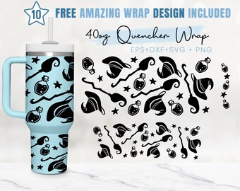 40oz Halloween Quencher Tumbler, Bad Witch Vibes, Spooky Season, 2 Designs Stanley Tumbler Wrap, Eps Svg Dxf Png Files, Cricut Silhouette