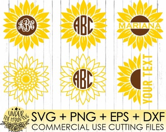 6 Sunflower Bundle Svg,Flower Svg, Sunflower Monogram Svg,Half Sunflower Svg,Sunflower Svg Files,Sunflower Svg Cut file,Commercial Svg