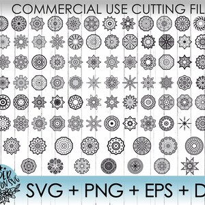 May include: A collection of 100 black and white mandala designs, perfect for crafting and creating unique projects. The designs are intricate and detailed, and they would look great on t-shirts, mugs, tote bags, and more.