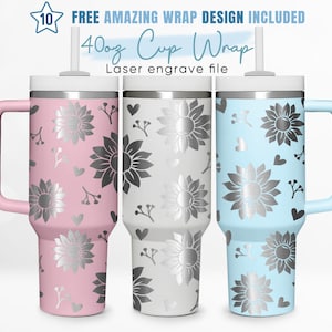 40oz Engraved Tumbler Wrap Sunflower, Floral Svg, Leaf Svg, Summer, 40oz Quencher Wrap, Laser Engraving, Stanley Tumbler Wrap, Laser Design