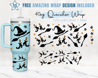 40oz Huelo a niños Quencher Tumbler, Witch Vibes, Witch, 40oz Svg, 2 diseños Stanley Tumbler Wrap, Eps Svg Png Files,Cricut Silhouette