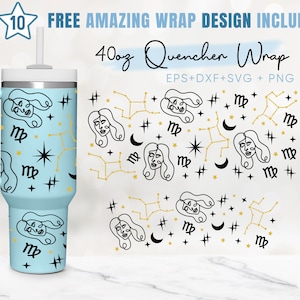 40oz Maagd Quencher Tumbler, Horoscoop Teken, Astrologie, 40oz Svg, 2 Ontwerpen Stanley Tumbler Wrap, Eps Svg Dxf Png-bestanden, Cricut Silhouet