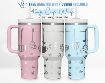40oz Engraved Tumbler Wrap Heart, Cute Hearts, Love Svg