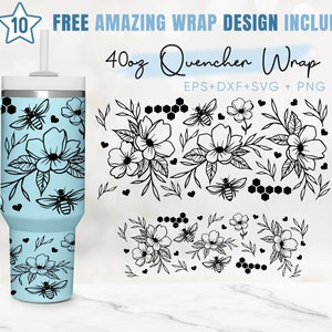 40oz Wildflower Quencher Tumbler, Butterfly, Floral, 40oz Svg, 2 Designs Stanley Tumbler Wrap, Eps Svg Dxf Png Files, Cricut Silhouette