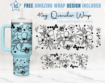 40oz Wildflower Quencher Tumbler, Butterfly, Floral, 40oz Svg, 2 Designs Stanley Tumbler Wrap, Eps Svg Dxf Png Files, Cricut Silhouette