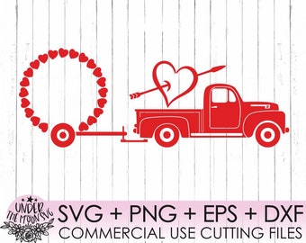Alla hjärtans dag röd lastbil SVG / Alla hjärtans dag lastbil monogram SVG / Alla hjärtans dag SVG klippfil Svg / CriCut-filer svg jpg png dxf Silhouette cameo