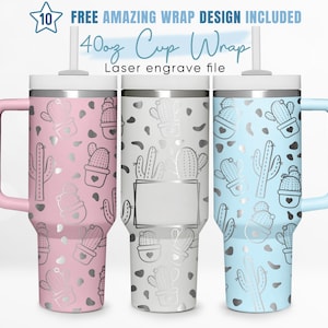 40oz Engraved Tumbler Wrap Cactus, Cactus Lovers, House Plant, 40oz Quencher Wrap, Laser Engraving, Stanley Tumbler Wrap, Laser Design