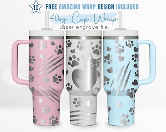 40oz Engraved Tumbler Wrap Cute Cat, Black Cat, Cat Lover, Gift For Her,40oz Quencher Wrap,Laser Engraving,Stanley Tumbler Wrap,Laser Design