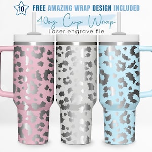 40oz Engraved Tumbler Wrap Leopard Heart, Mom Love, Gift For Her, 40oz Quencher Wrap, Laser Engraving, Quencher Tumbler Wrap, Laser Design