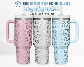 40oz Engraved Tumbler Wrap Heart, Happy Valentines Svg, Love, 40oz Quencher Wrap, Laser Engraving, Stanley Tumbler Wrap, Laser Design