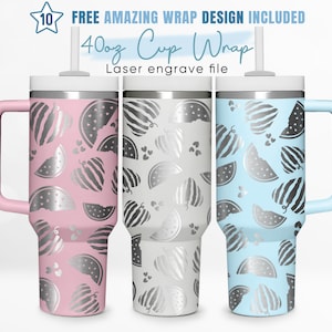 40oz Engraved Tumbler Wrap Watermelon Svg, Fruit Svg, Heart, Summer, 40oz Quencher Wrap, Laser Engraving, Stanley Tumbler Wrap, Laser Design
