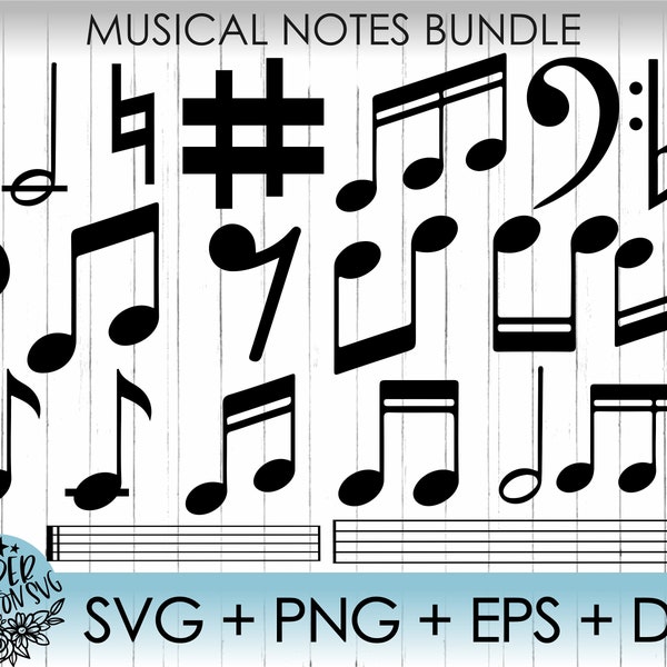 Music SVG Bundle / Music Notes SVG / Musical Notes Cut File / Treble Clef Music / Svg, Png, Dxf, Eps files / Silhouette Cut Files, Cricut