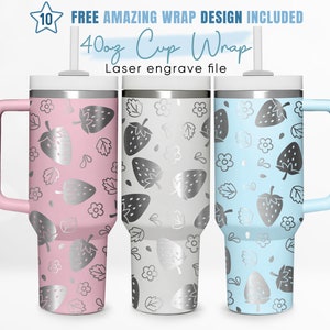 40 Unzen gravierte Tumbler Wrap Erdbeere svg, Obst svg, Herz, Sommer, 40oz Quencher Wrap, Lasergravur, Stanley Tumbler Wrap, Laser Design