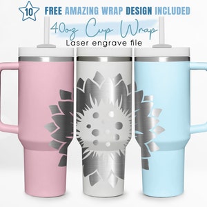 40oz Engraved Tumbler Wrap Sunflower, Floral Svg, Leaf Svg, Summer, 40oz Quencher Wrap, Laser Engraving, Stanley Tumbler Wrap, Laser Design