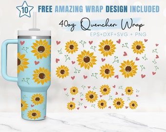 40oz Sunflower Quencher Tumbler, Floral Svg, Love Svg, 40oz Svg, 2 Designs Stanley Tumbler Wrap, Eps Svg Dxf Png Files, Cricut Silhouette