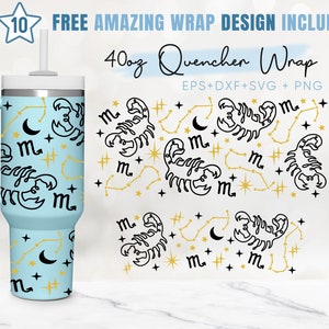 40oz Schorpioen Quencher Tumbler, Horoscoop Teken, Astrologie, 40oz Svg, 2 Ontwerpen Stanley Tumbler Wrap, Eps Svg Dxf Png-bestanden, Cricut Silhouet