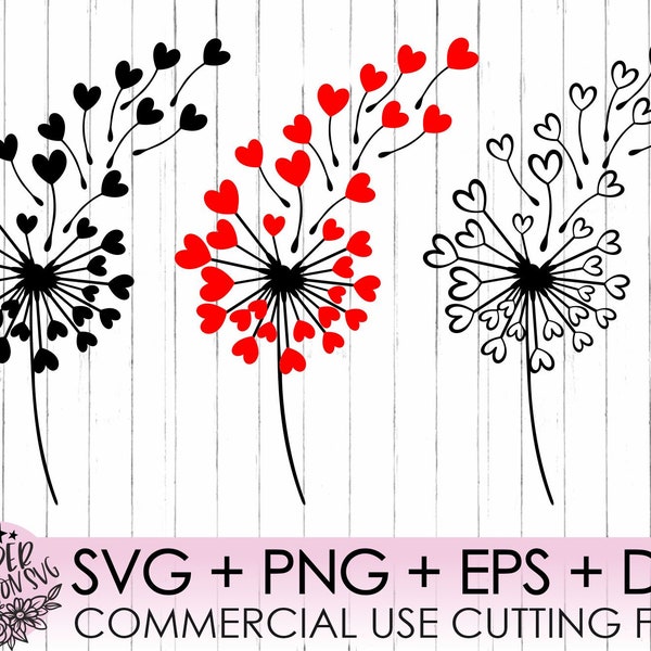 Dandelion svg, Flower Svg, Valentine svg, Hearts Svg, Love Svg, Birthday Svg, Valentines Day Svg, Heart Dandelion svg, Wish Svg, Summer Svg