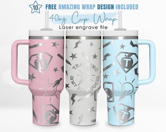 40oz Engraved Tumbler Wrap Teacher, Teacher Fuel, Teacher Life, 40oz Quencher Wrap, Laser Engraving, Stanley Tumbler Wrap, Laser Design