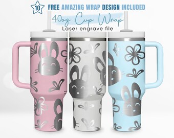 40 oz de papier peint pour verre gravé Joyeuses Pâques, lapin de Pâques, lapin, fleur, 40 oz de papier absorbant pour verre, gravure au laser, papier pour verre Stanley, design laser