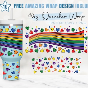 40oz Rainbow Quencher Tumbler, Pride Svg, Lgbtq, Love, 40oz Svg, 2 Designs Quencher Tumbler Wrap, Eps Svg Dxf Png Files, Cricut Silhouette