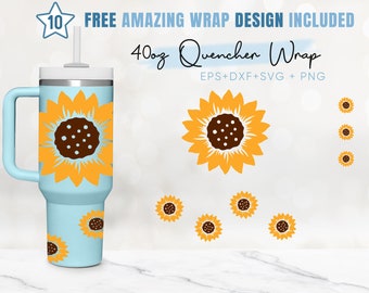 40oz Sunflower Quencher Tumbler, Floral Svg, Love Svg, 40oz Svg, 2 Designs Stanley Tumbler Wrap, Eps Svg Dxf Png Files, Cricut Silhouette