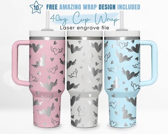 40oz Engraved Tumbler Wrap Heart, Happy Valentines Svg, Love, 40oz Quencher Wrap, Laser Engraving, Stanley Tumbler Wrap, Laser Design