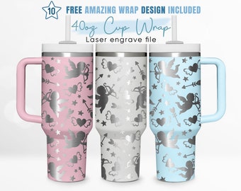 40oz Engraved Tumbler Wrap Heart, Happy Valentines Svg, Love, 40oz Quencher Wrap, Laser Engraving, Stanley Tumbler Wrap, Laser Design