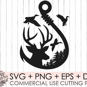 Eend, Hert en Haak SVG File / Jagen en Vissen SVG File Jacht / Vissen- Vector Clip Art, Cricut, Silhouet Cameo / vinyl gesneden