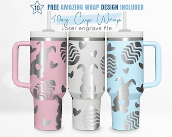 Papier pour gobelet gravé 40 oz Pâques, ufs de Pâques, lapin, lapin, oeuf, papier pour verre à désaltérant 40 oz, gravure au laser, papier pour verre Stanley, design laser