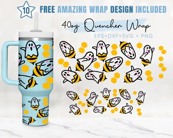 40oz Halloween Quencher Tumbler, Bee Ghost, Honeycomb, Spooky Season, 2 Designs Stanley Tumbler Wrap, Eps Svg Png Files, Cricut Silhouette